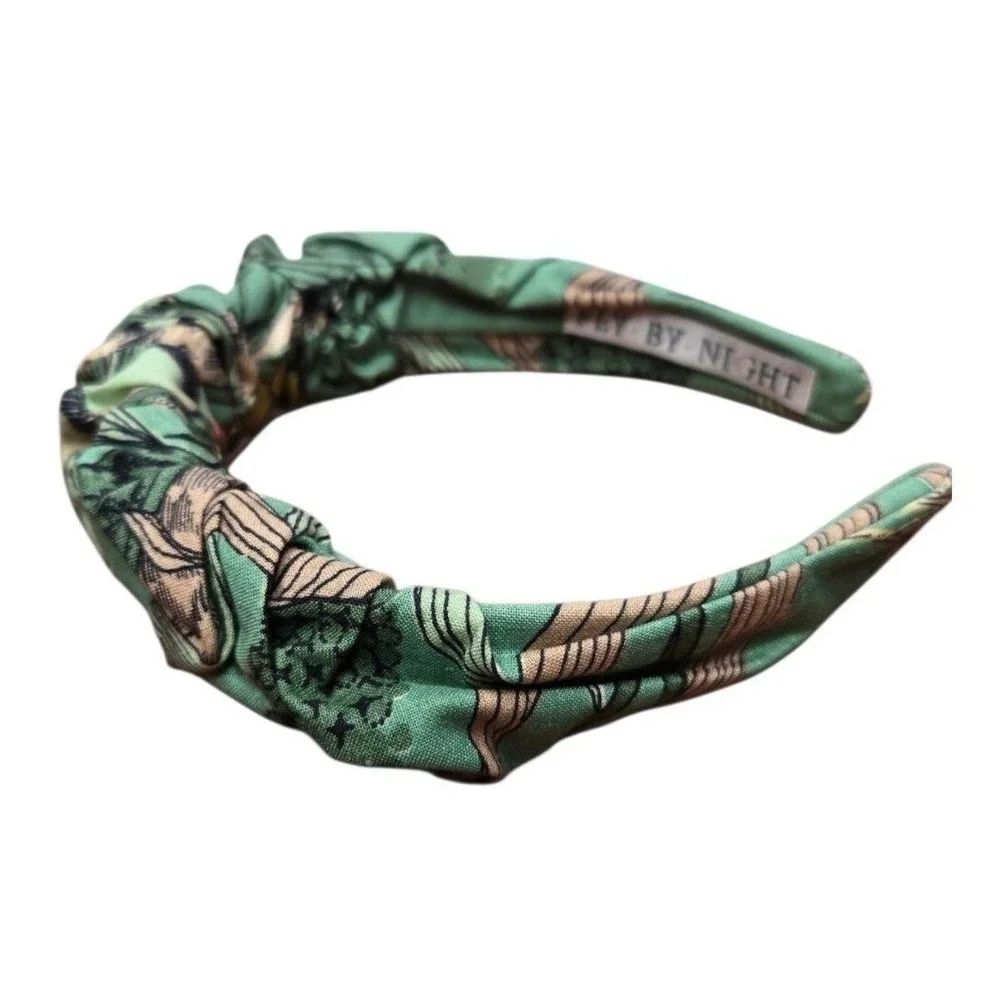 Fly By Night NYC Illustrated Garden Classic Crown Knotted Headband Green Whimsy